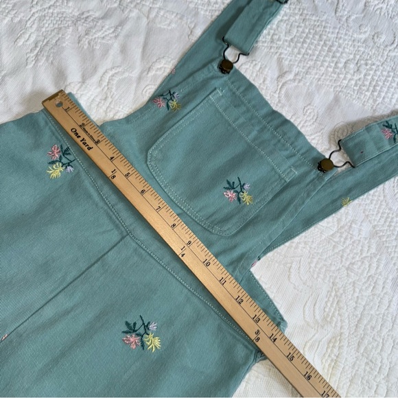 Floral Embroidery Pocket Romper NWT Cider Size Small Teal Blue Green 100% Cotton - Picture 12 of 12